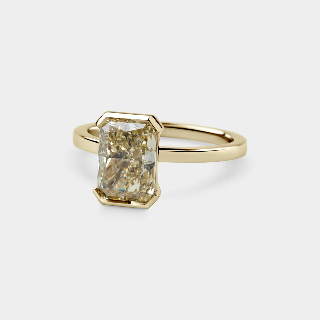 2.50CT Radiant Cut  Fancy Yellow Lab Grown Diamond Half Bezel Setting Engagement Ring