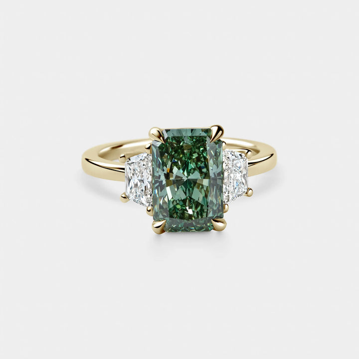 3.50CT Fancy Green Radiant Diamond Three Stone Lab Grown Engagement Ring