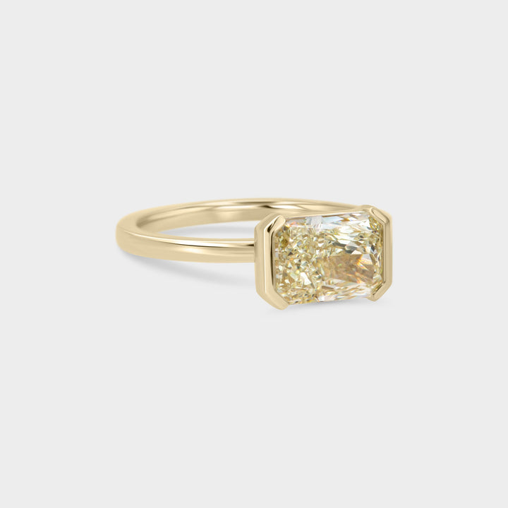 2.0CT Fancy Yellow East-West Radiant Diamond Half Bezel Setting Lab Grown Ring