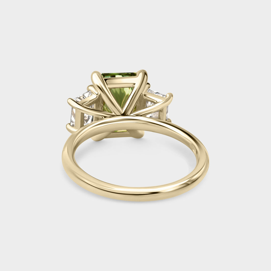 3.0CT Fancy Green Radiant Diamond Three Stone Lab Grown Engagement Ring