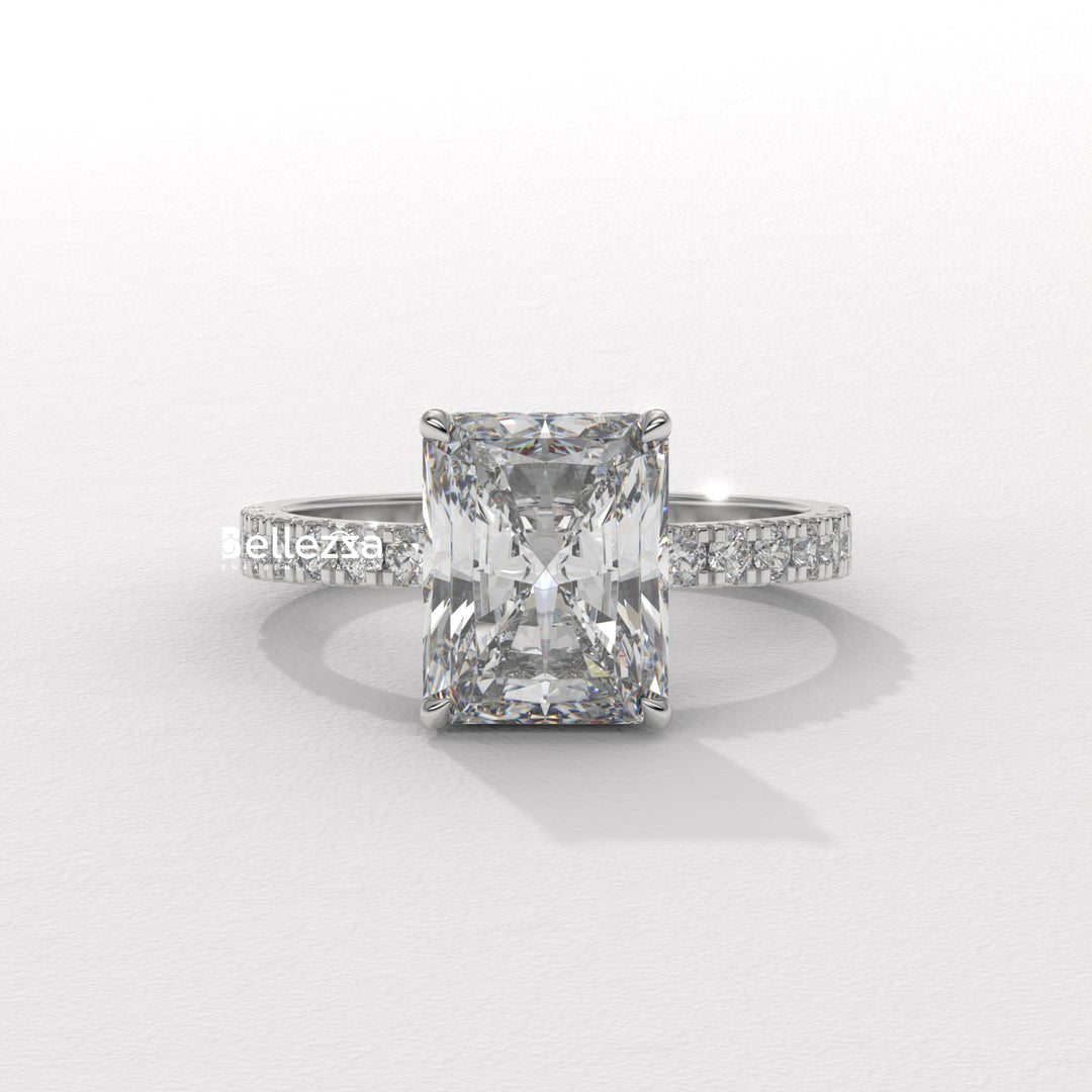 1.50-2.50CT Radiant Cut CVD Diamond Pave Setting Engagement Ring