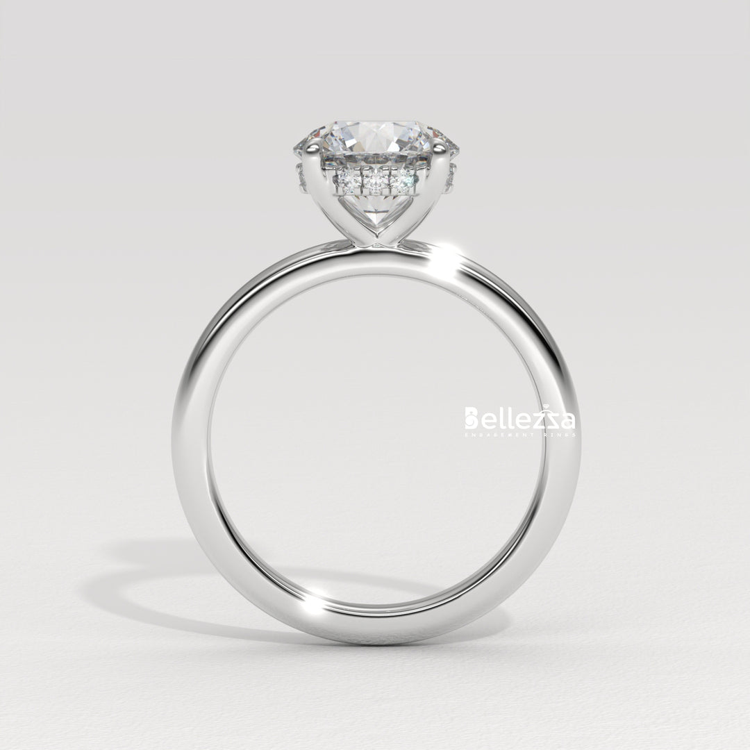 1.0-2.0CT Round Cut Hidden Halo Lab Grown Engagement Ring