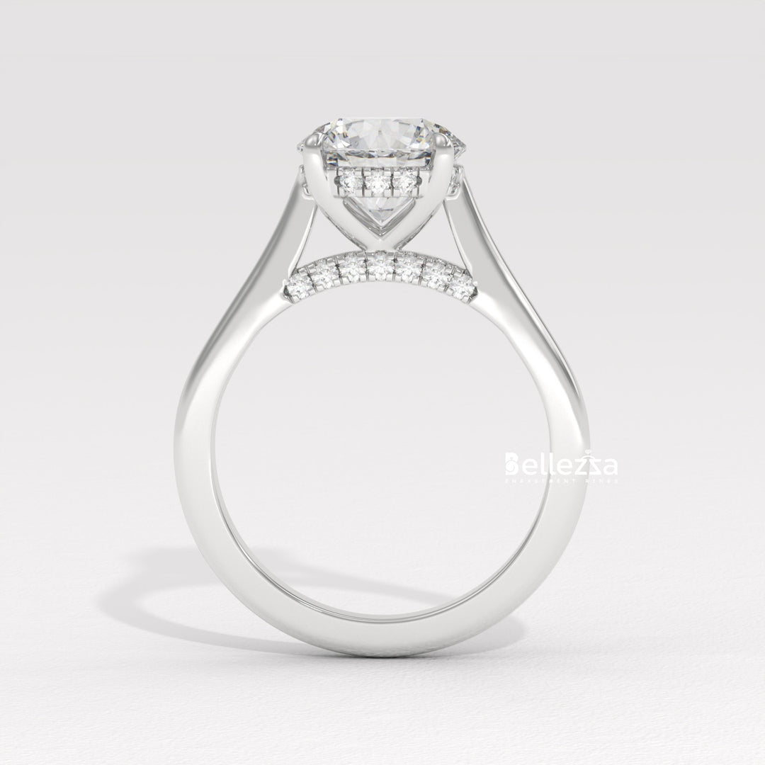 1.0-2.0CT Round Cut Lab Grown Diamond Hidden Halo Engagement Ring