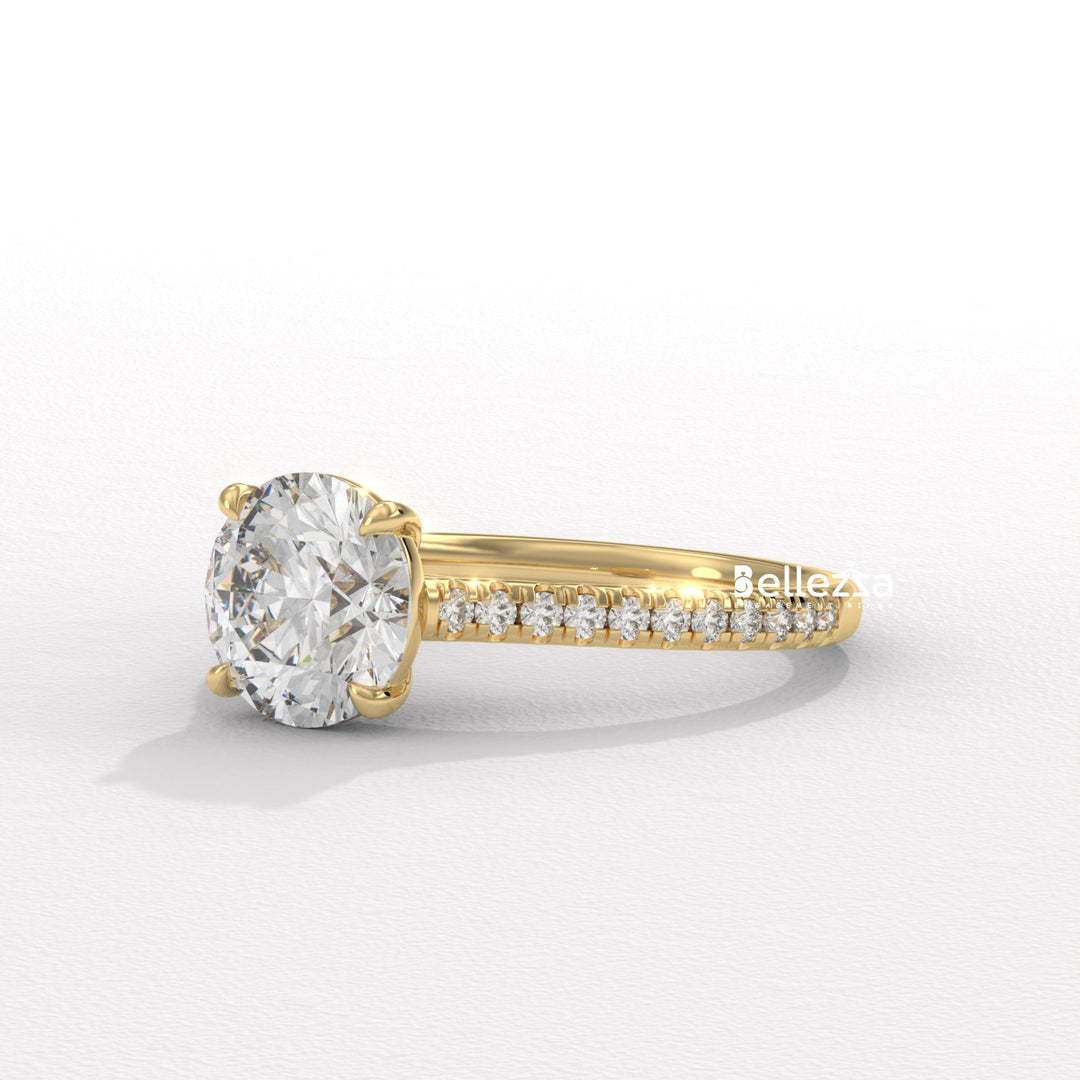 1.50-2.50CT Round Diamond Pave Setting Lab Grown Engagement Ring