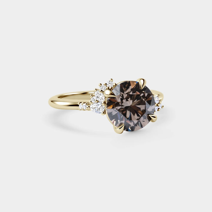 2.50CT Fancy Dark Brown Round Diamond Cluster Setting Lab Grown Ring