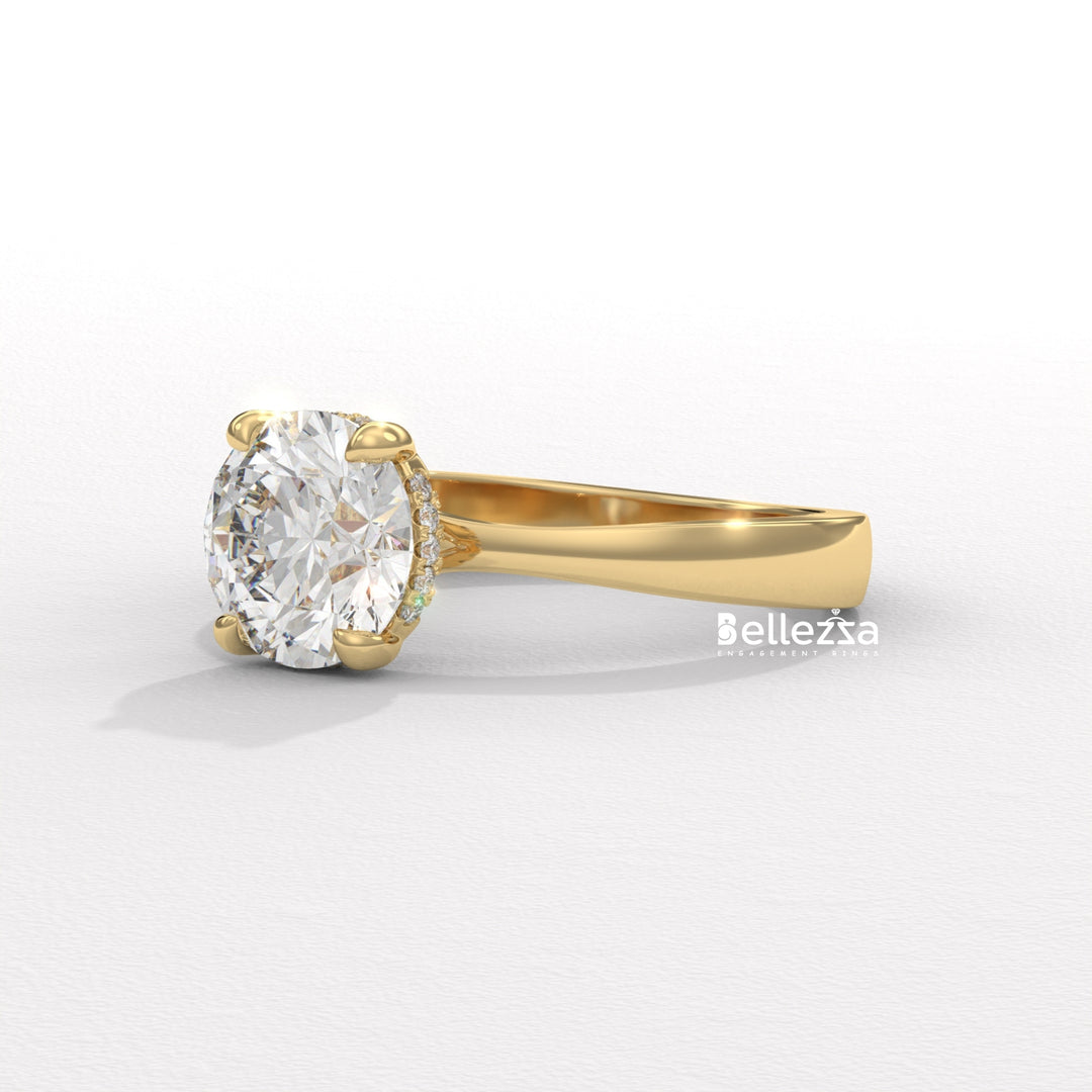 1.0-2.0CT Round Cut Hidden Halo CVD Diamond Engagement Ring