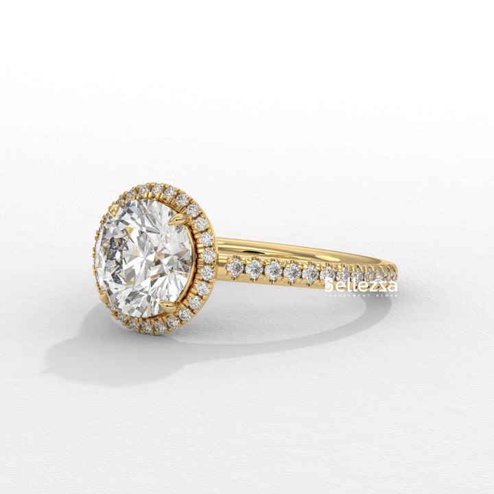 1.50-2.50CT Round Cut Halo Pave Setting CVD Diamond Moissanite Engagement Ring