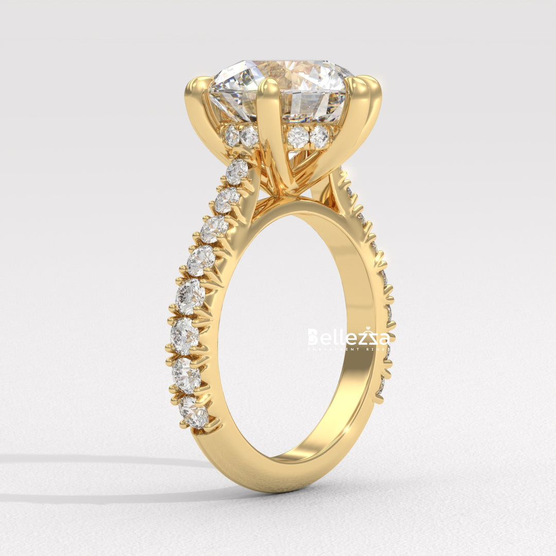 1.50-2.50CT Round Diamond Pave Setting Lab Grown Engagement Ring