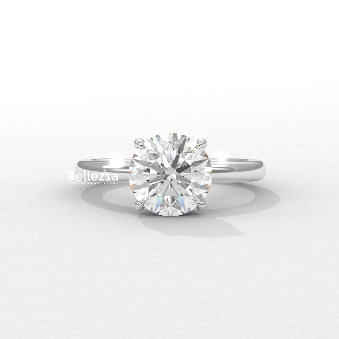 1.0-2.0CT Round Cut Hidden Halo Lab Grown Engagement Ring