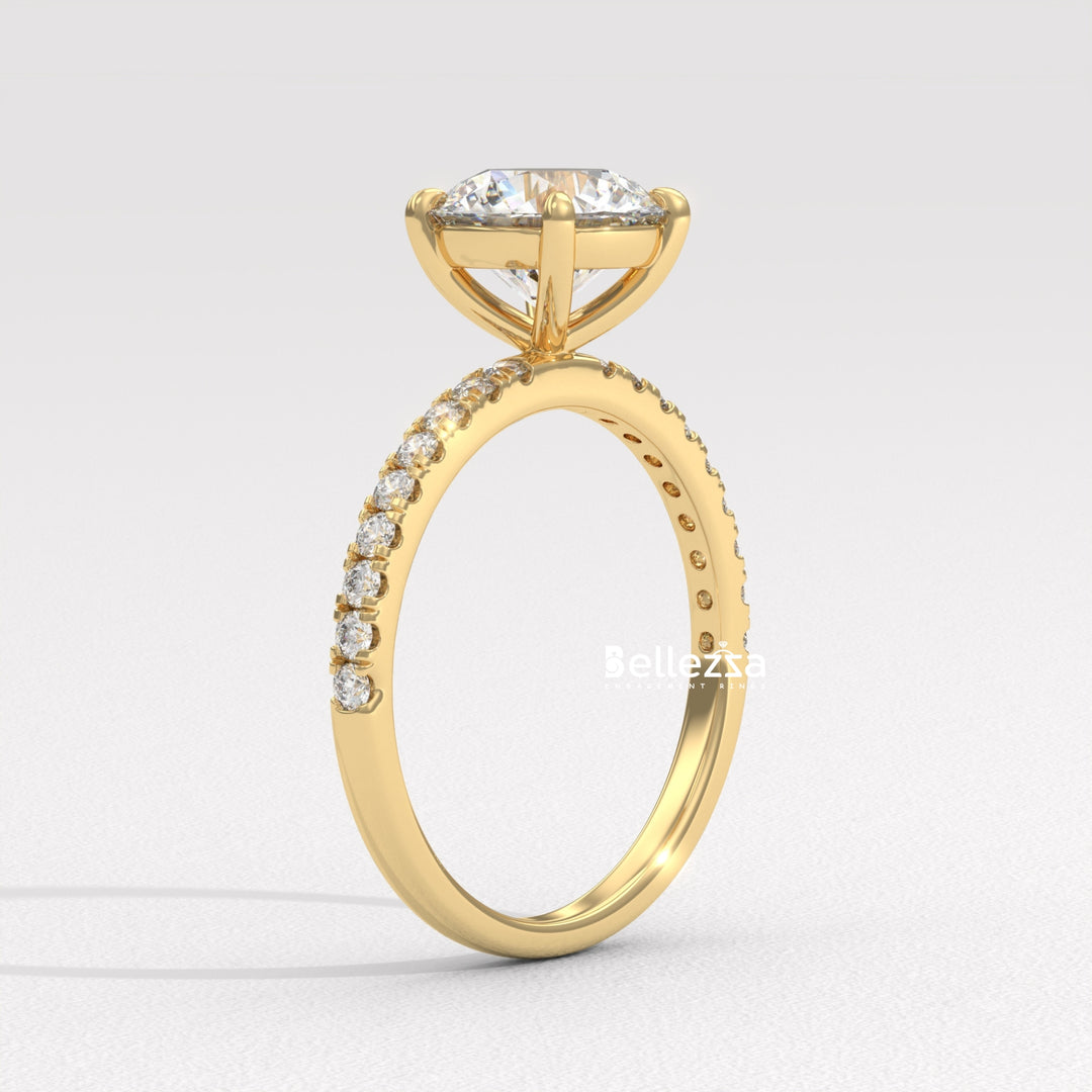 1.0-2.0CT Round Diamond Pave Setting Lab Grown Engagement Ring