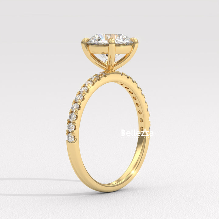 1.0-2.0CT Round Diamond Pave Setting Lab Grown Engagement Ring