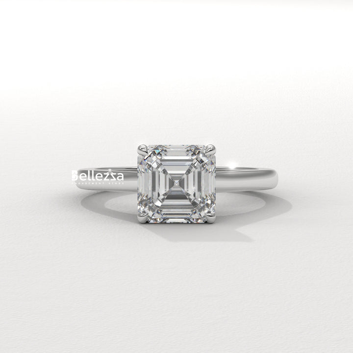 1.0-2.0CT Asscher Cut Solitaire CVD Diamond Engagement Ring