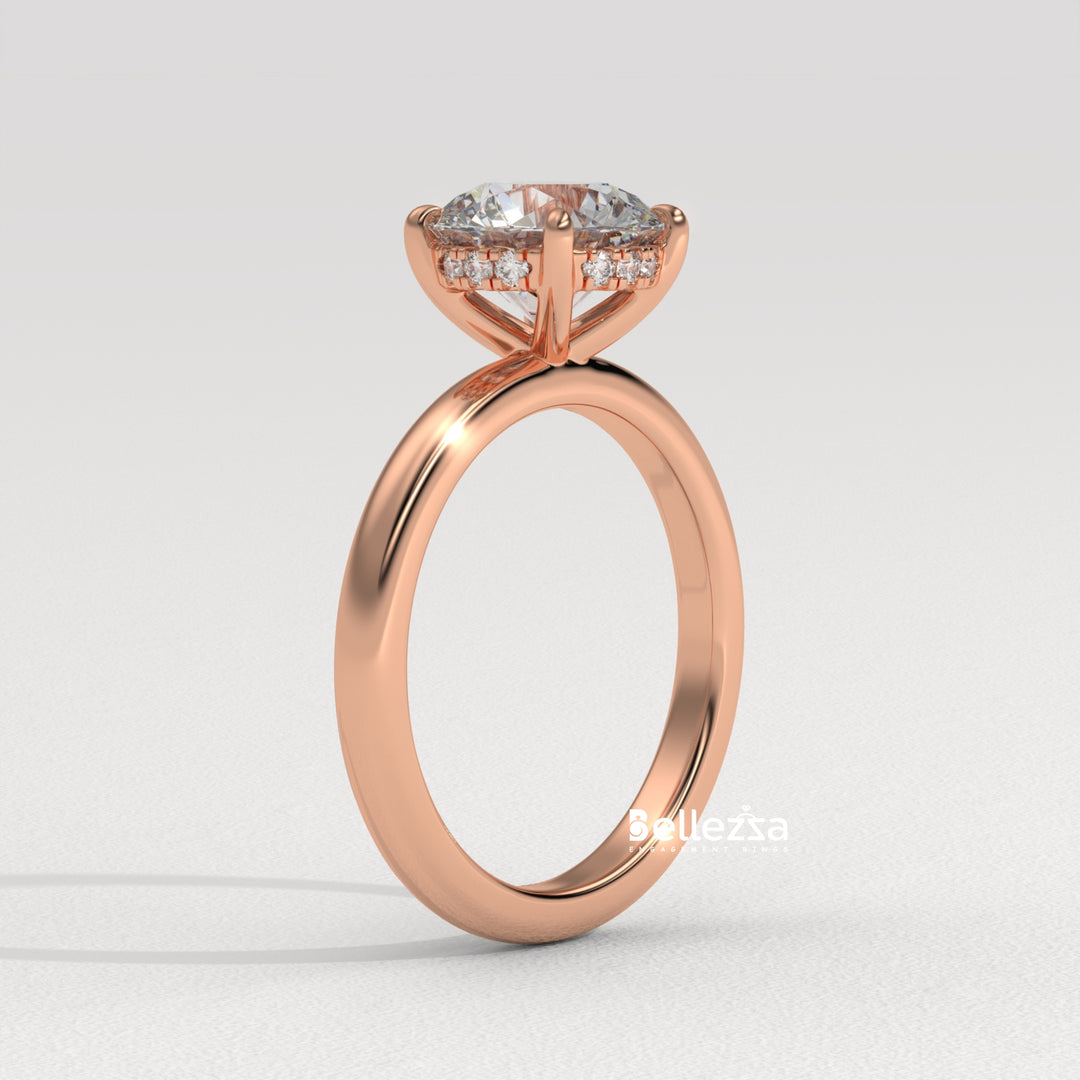 1.0-2.0CT Round Cut Hidden Halo Lab Grown Engagement Ring