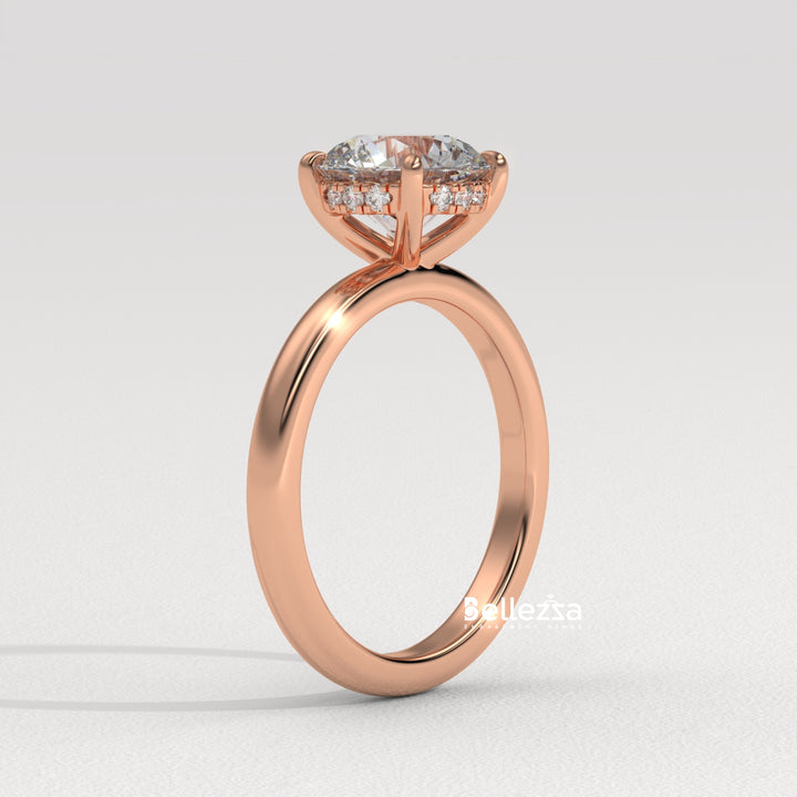 1.0-2.0CT Round Cut Hidden Halo Lab Grown Engagement Ring