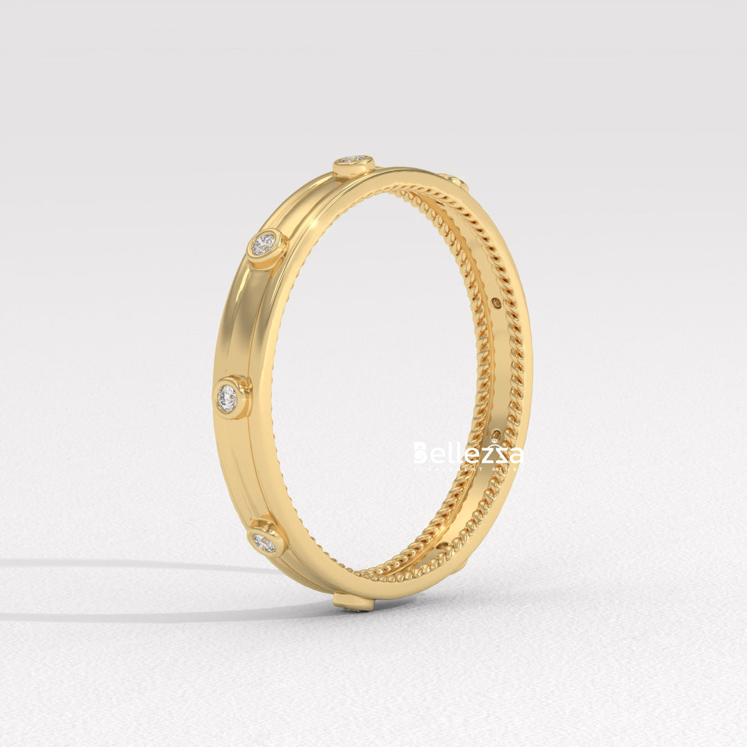 Round Diamond Unique Distance Statment Lab Grown Wedding Band