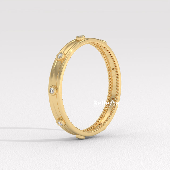 Round Diamond Unique Distance Statment Lab Grown Wedding Band