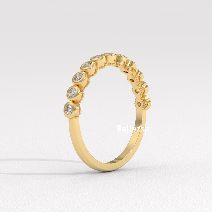 Round Diamond Bezel Setting Half Eternity Wedding Band