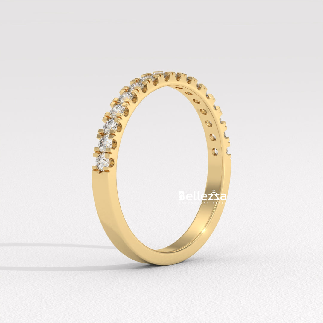 Round Diamond Pave Setting Half Eternity Lab Grown Wedding Band