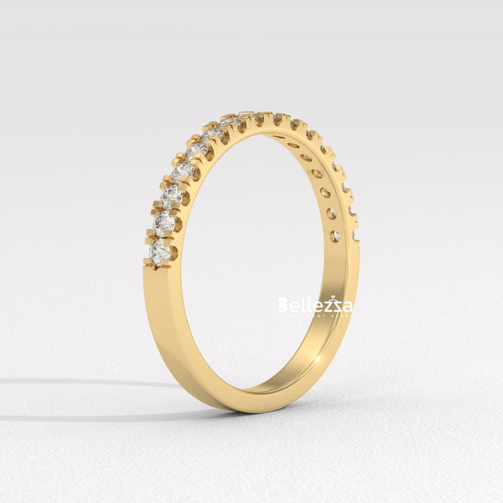 Round Diamond Pave Setting Half Eternity Lab Grown Wedding Band