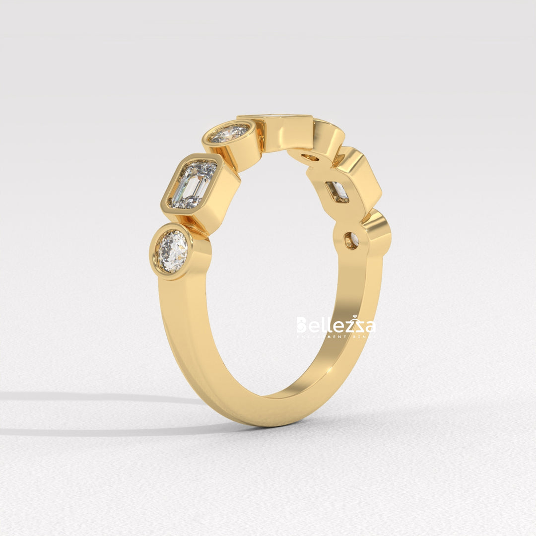 Round & Emerald Cut Diamond Half Eternity Lab Grown Wedding Band
