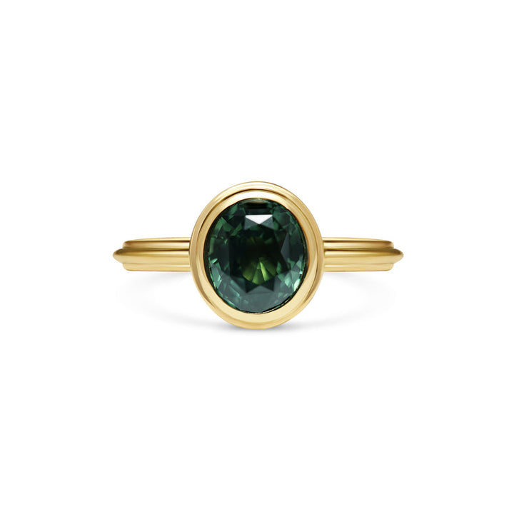 2.0CT Green Oval Sapphire Cut Diamond Bezel Setting Lab Grown Ring