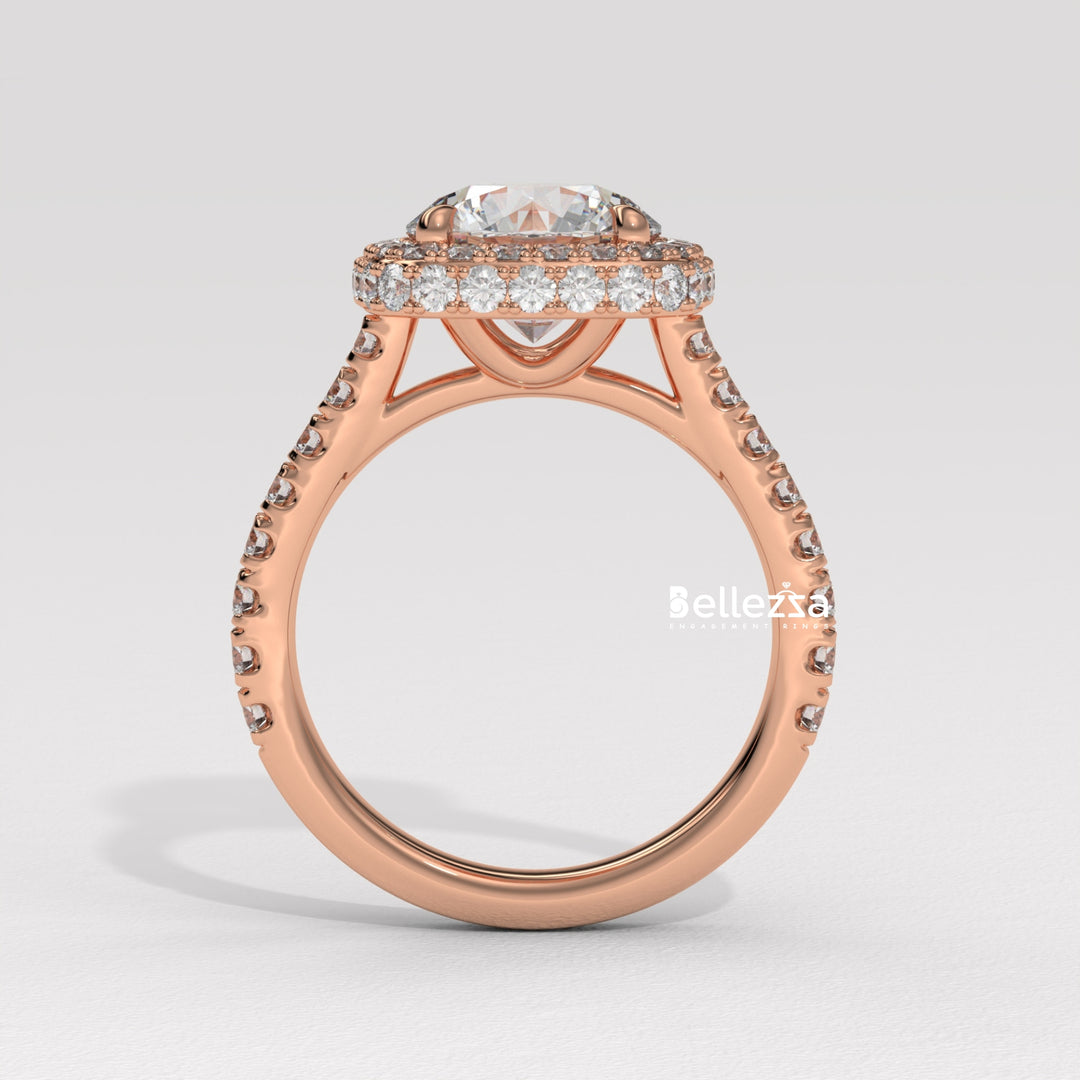 2.0-3.0CT Round Cut Halo Pave Setting Lab Grown Engagement Ring