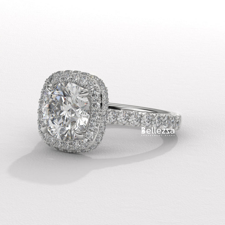 2.0-3.0CT Round Cut Halo Pave Setting Lab Grown Engagement Ring