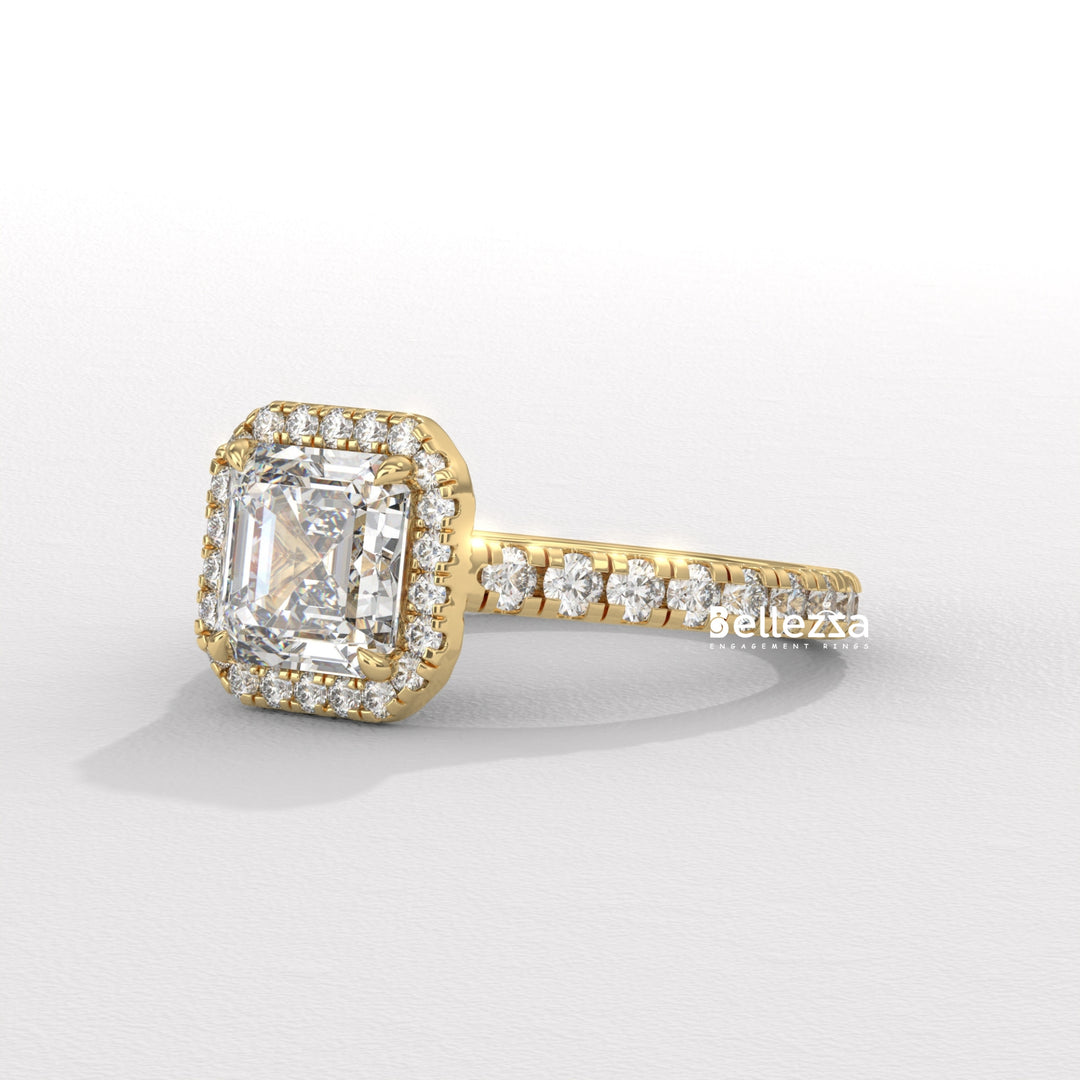 1.0-2.0CT Asscher Cut CVD Diamond Halo Setting Engagement Ring