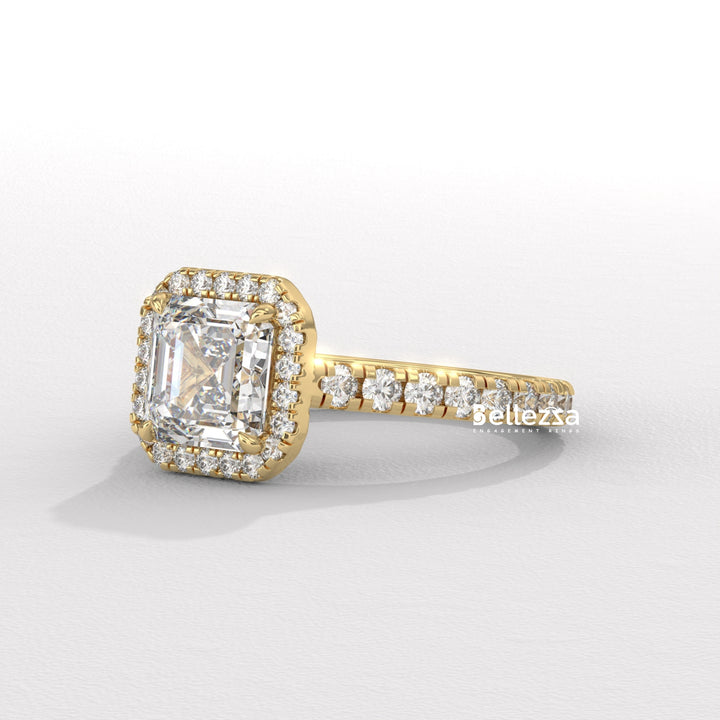 1.0-2.0CT Asscher Cut CVD Diamond Halo Setting Engagement Ring