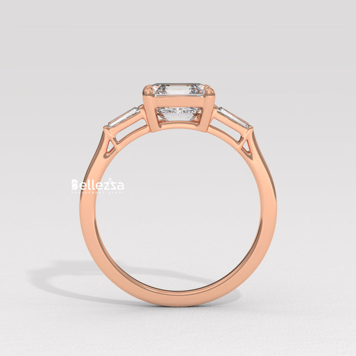 1.50-2.50CT Asscher Diamond Three Stone Lab Grown Engagement Ring