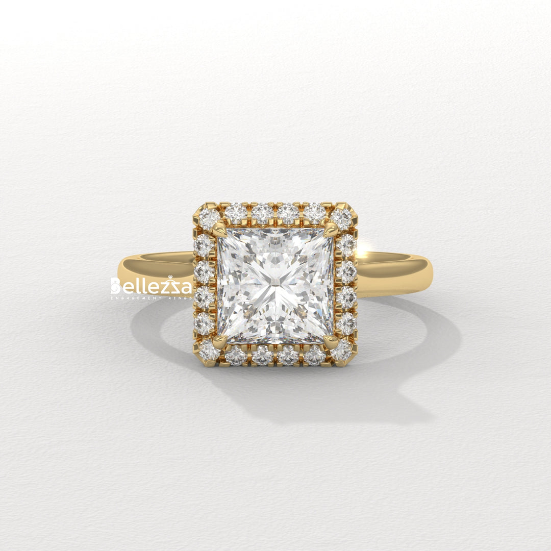 1.0-2.0CT Princess Cut Lab Grown Diamond Halo Set Engagement Ring