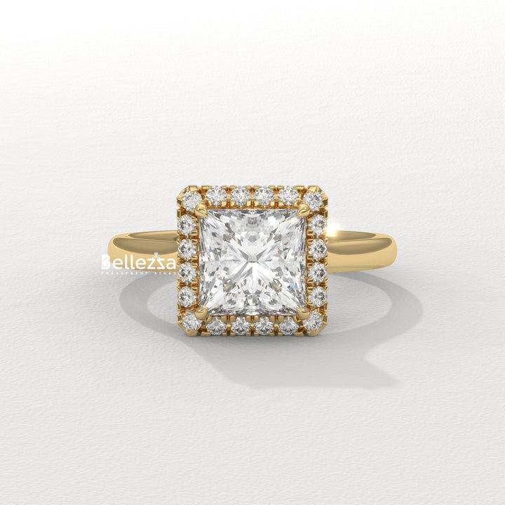 1.0-2.0CT Princess Cut Lab Grown Diamond Halo Set Engagement Ring
