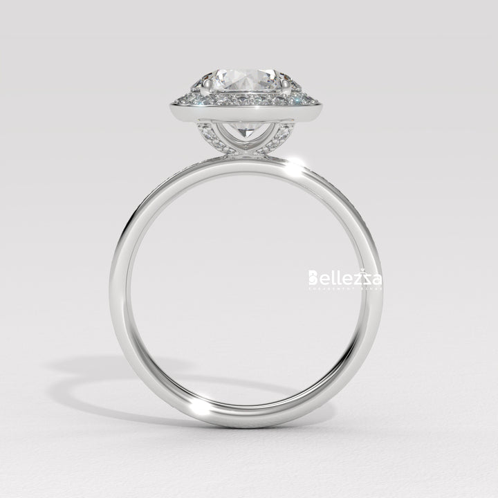 1.50-2.50CT Round Cut CVD Diamond Halo Pave Setting Engagement Ring