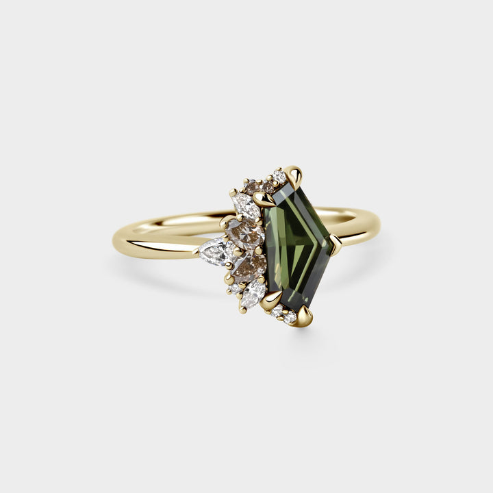 1.50CT Green Australian Sapphire Freeform Cut Cluster Setting Lab Grown Ring