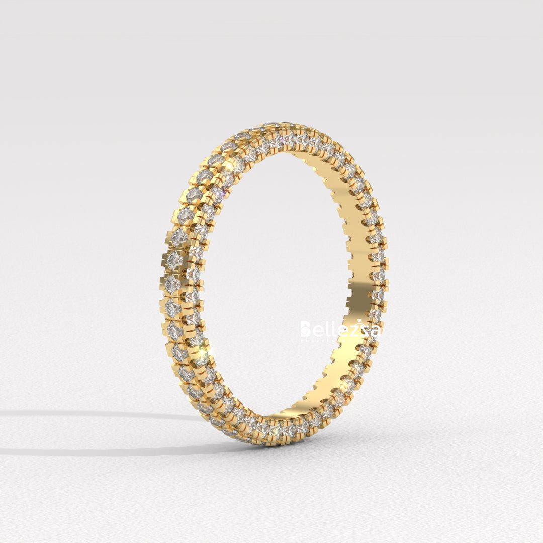 Round Diamond Three Side Pave Setting Lab Grown Wedding Band