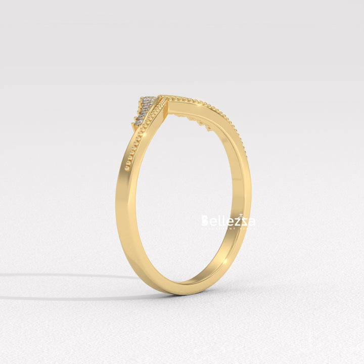 Round Diamond V Shape Lab Grown Wedding Band