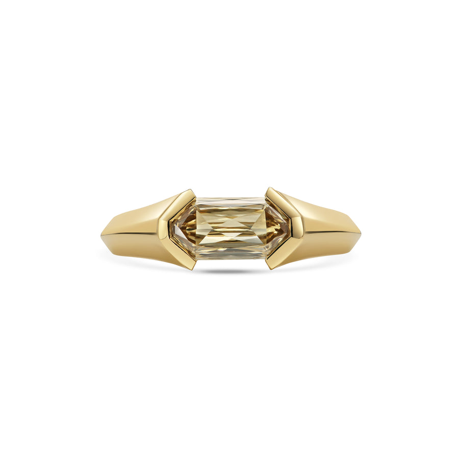 1.0CT East-West Champagne Hexagon Diamond Half Bezel Lab Grown Ring
