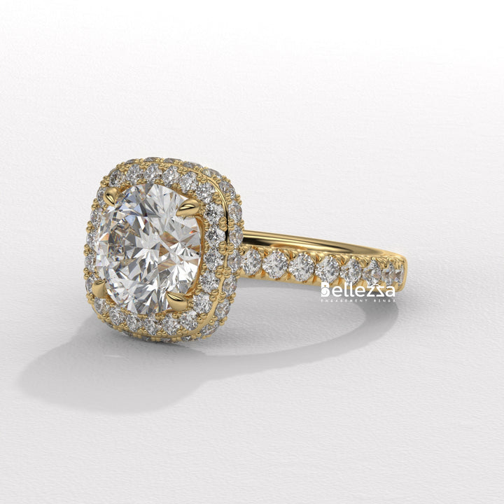 2.0-3.0CT Round Cut Halo Pave Setting Lab Grown Engagement Ring