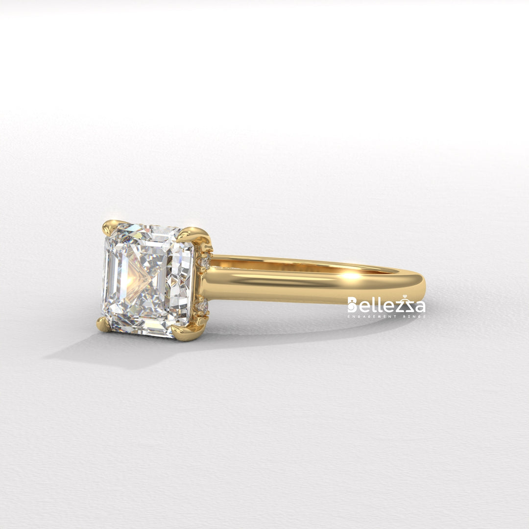 1.50-2.50CT Asscher Cut CVD Diamond Hidden Halo Setting Engagement Ring