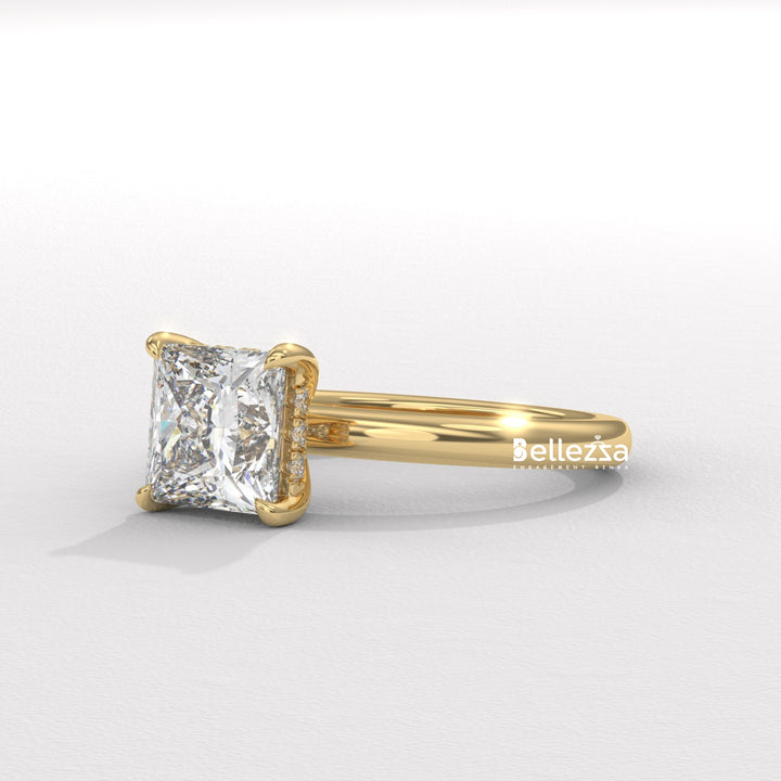 1.0-2.0CT Princess Cut CVD Diamond Hidden Halo Engagement Ring