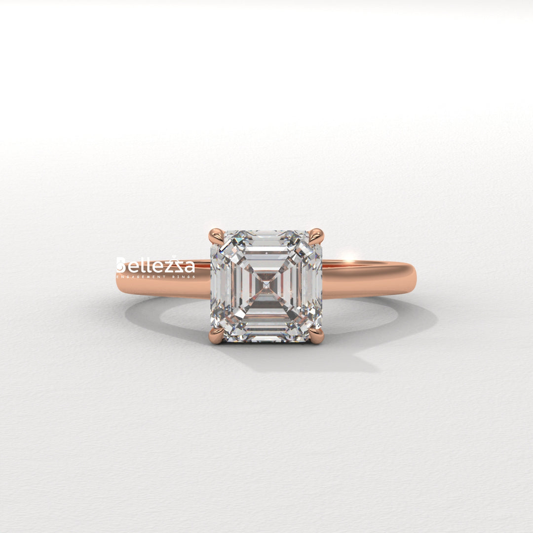 1.50-2.50CT Asscher Cut CVD Diamond Hidden Halo Setting Engagement Ring