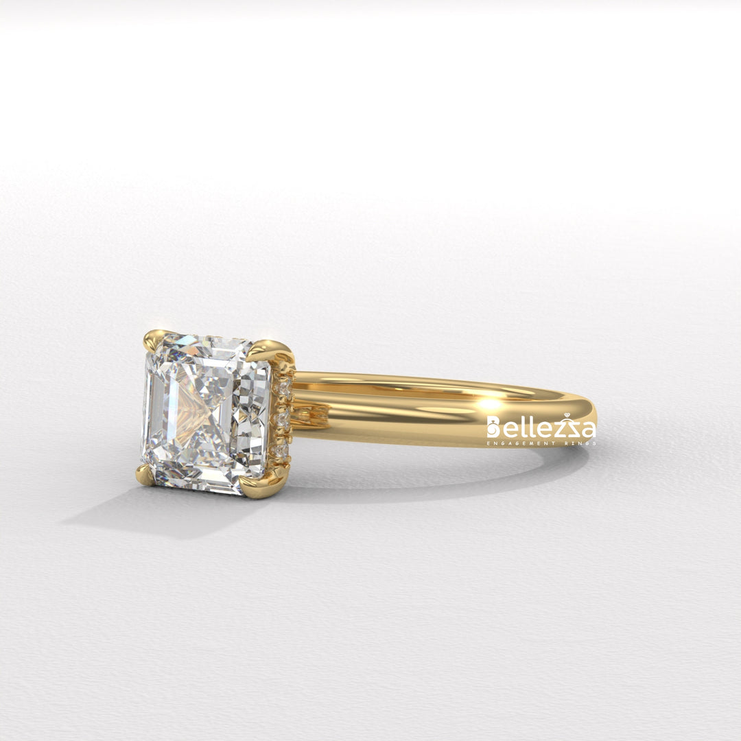 1.50-2.50CT Asscher Cut Diamond Hidden Halo Lab Grown Engagement Ring