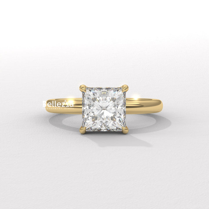 1.0-2.0CT Princess Cut CVD Diamond Hidden Halo Engagement Ring