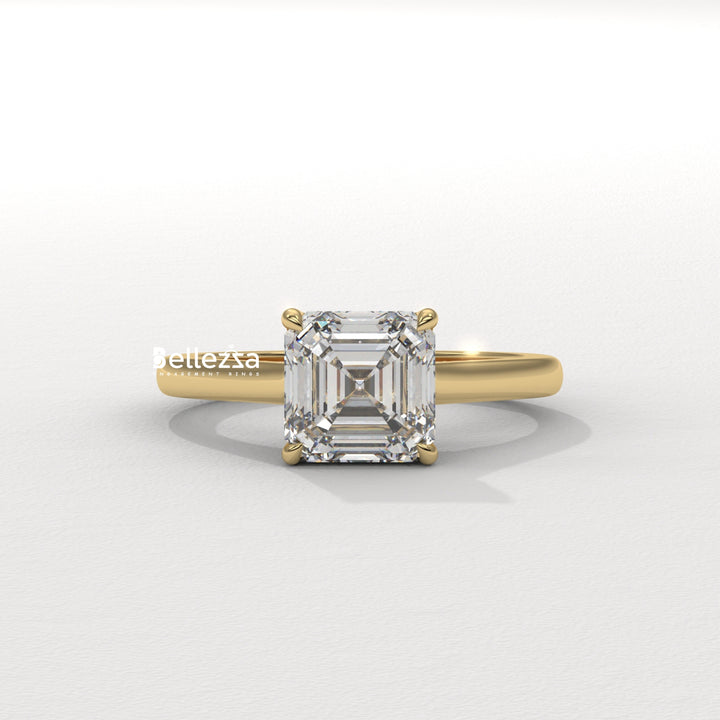 1.50-2.50CT Asscher Cut CVD Diamond Hidden Halo Setting Engagement Ring