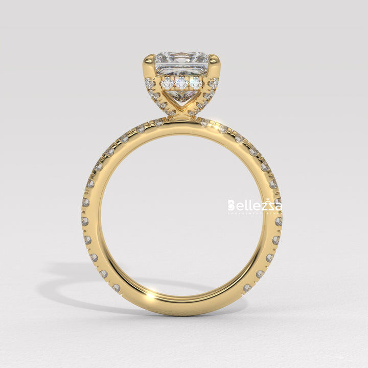 1.0-2.0CT Princess Cut CVD Diamond Pave Setting Engagement Ring