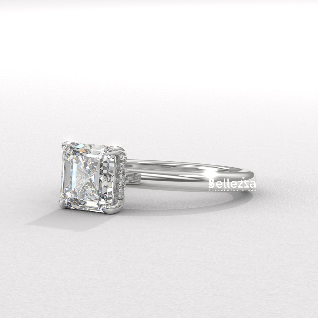 1.50-2.50CT Asscher Cut Diamond Hidden Halo Lab Grown Engagement Ring