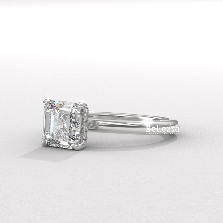 1.50-2.50CT Asscher Cut Diamond Hidden Halo Lab Grown Engagement Ring