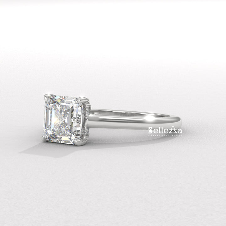 1.50-2.50CT Asscher Cut CVD Diamond Hidden Halo Setting Engagement Ring