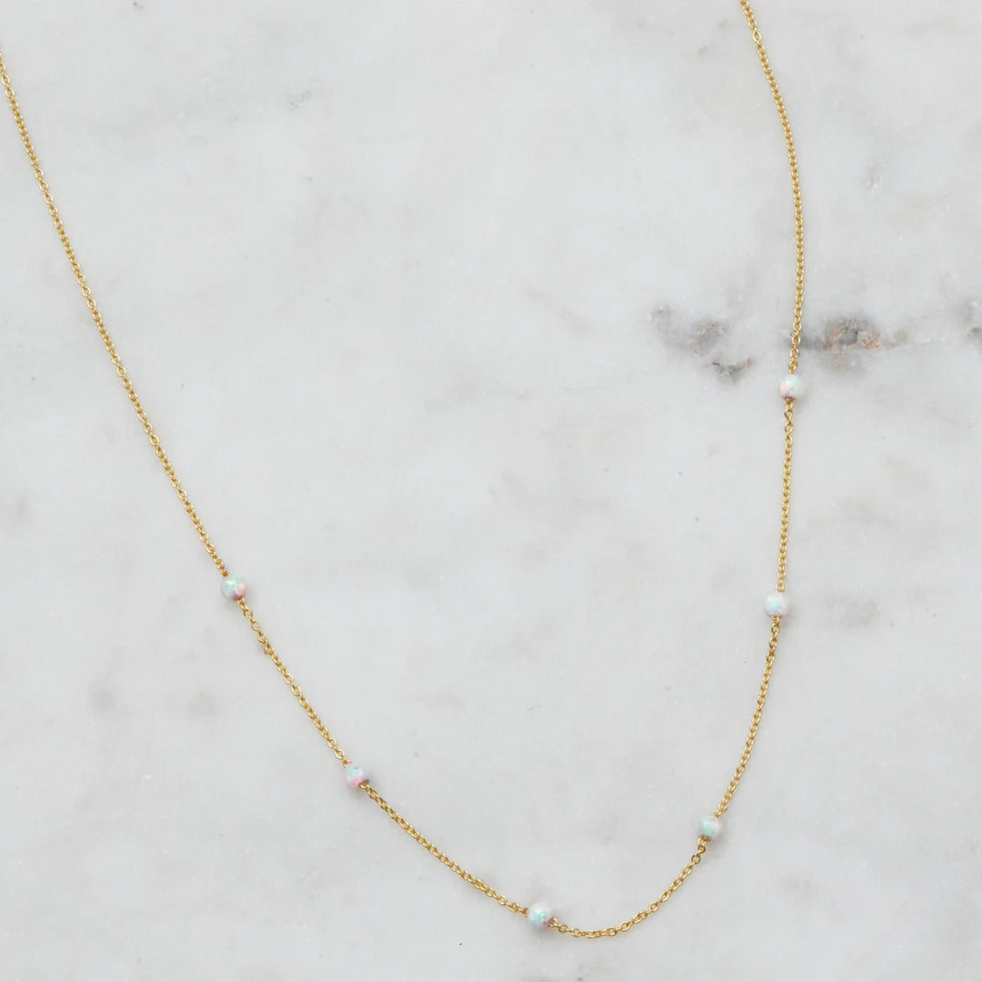 Minimalist Round Cut Opal Gemstone Necklace For Her -October Birthstone
