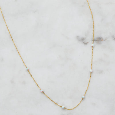 Minimalist Round Cut Opal Gemstone Necklace For Her -October Birthstone